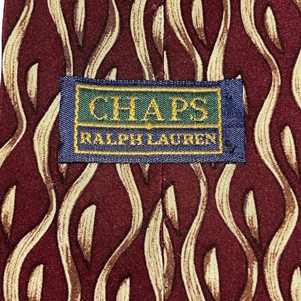 Vintage Chaps Ralph Lauren Mens Red‎ Beige Print All Silk Neck Tie USA Preppy